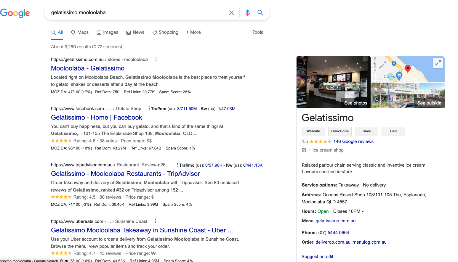 Google My business right hand side listing